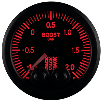 Autometer Stack 52mm -1 to +2 Bar (Incl T-Fitting) Pro-Control Boost Pressure Gauge - Black