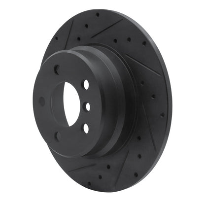 R1 Concepts R1 00-06 BMW X5 Rear Left Drilled & Slotted Black Brake Rotor