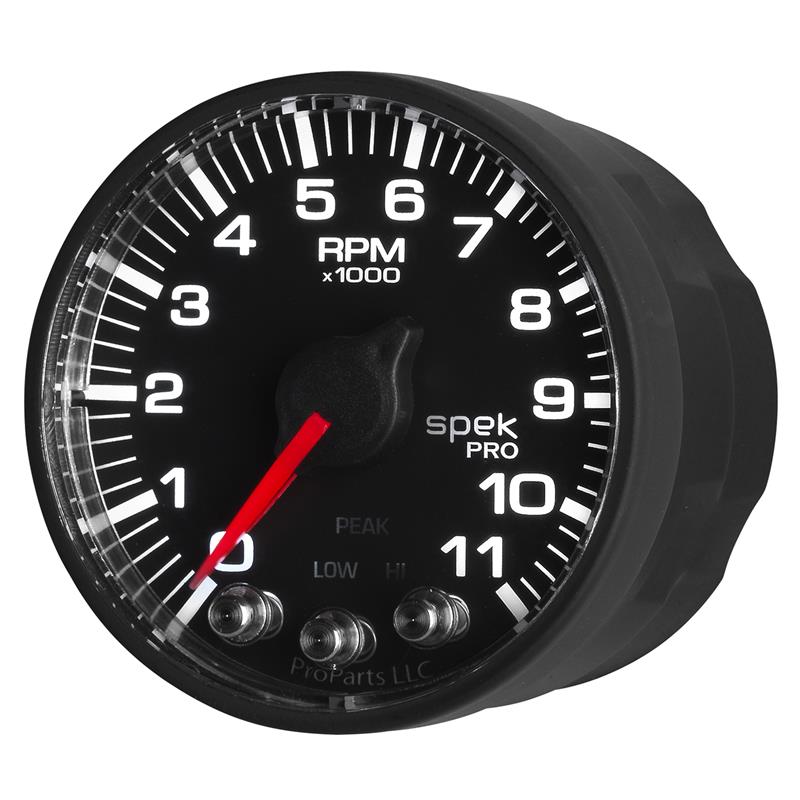 Autometer Spek-Pro Gauge Tach 2 1/16in 11K Rpm W/ Shift Light & Peak Mem - Blk/Blk