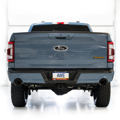 AWE Tuning 2021+ Ford F-150 Tremor (w/ Bumper Cutouts) 0FG Resonated Cat-Back - Diamond Black Tips