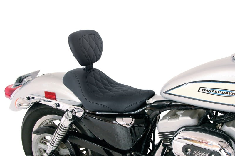Mustang Motorcycle Mustang 04-21 Harley Sportster Wide Tripper Solo Seat w/Driver Backrest Diamond Stitch - Black
