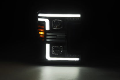AlphaRex 17-19 Ford F-250/350/450/550  Super Duty PRO-Series Proj Headlights Black w/SeqSig & DRL