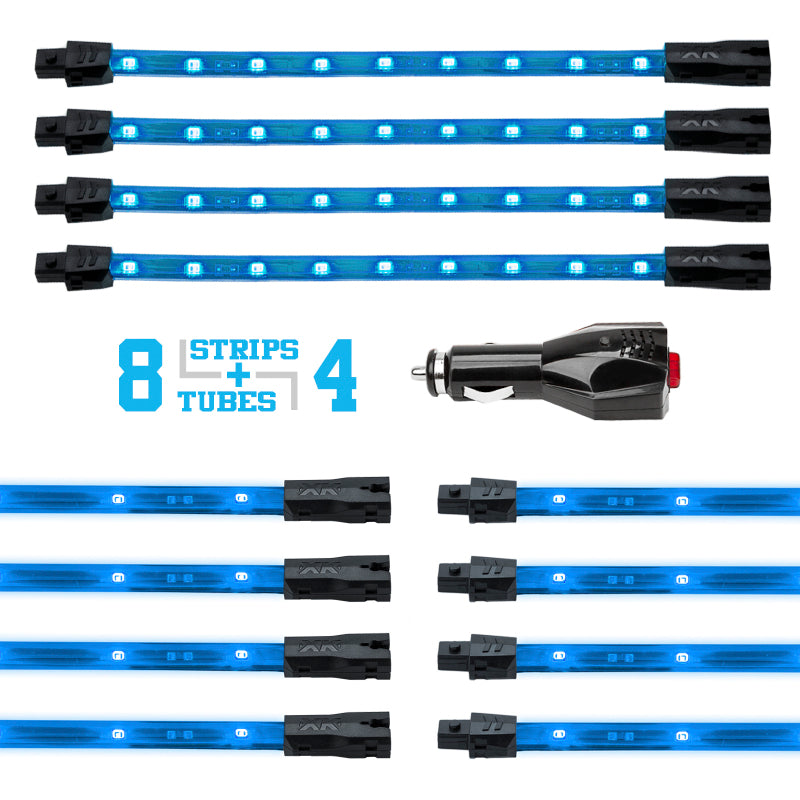 XKGLOW XK Glow Strip Single Color Underglow LED Accent Light Car/Truck Kit Light Blue - 8x24In + 4x 8In