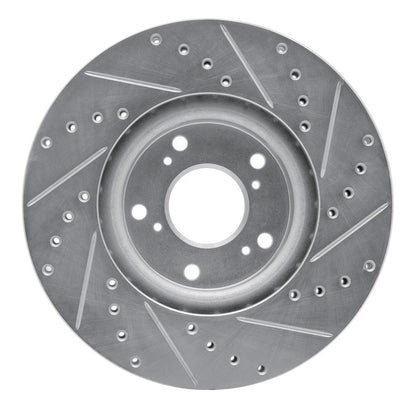 R1 Concepts R1 06-15 Honda Civic Si Front Left Drilled & Slotted Silver Brake Rotor