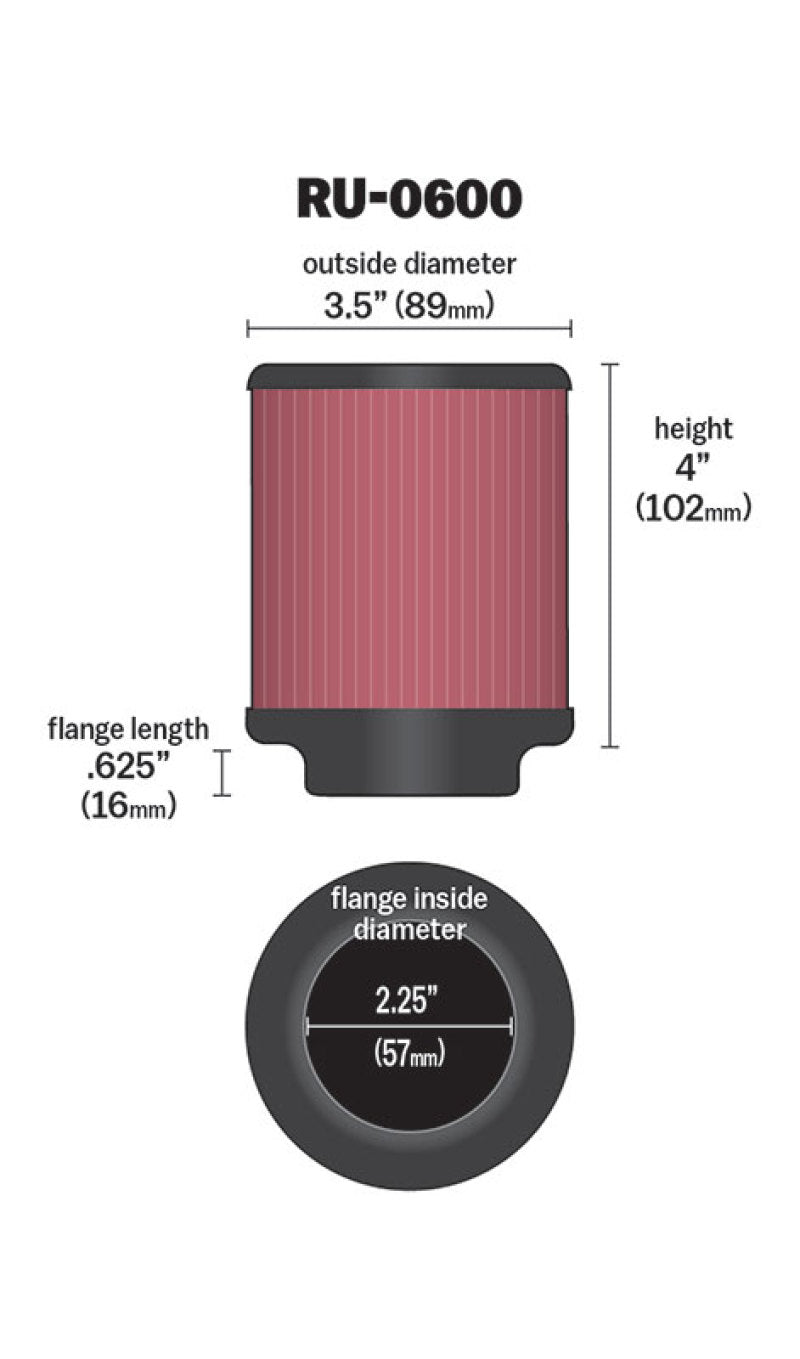 K&N Engineering K&N Filter Universal Rubber Filter 2 1/4 inch Flange 3 1/2 inch OD 4 inch Height