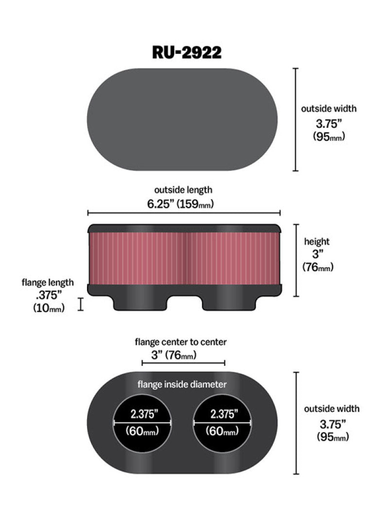 K&N Engineering K&N Filter Universal Filter 2 3/4 inch Dual Flange GSXR Oval (2/Box)