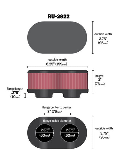 K&N Engineering K&N Filter Universal Filter 2 3/4 inch Dual Flange GSXR Oval (2/Box)