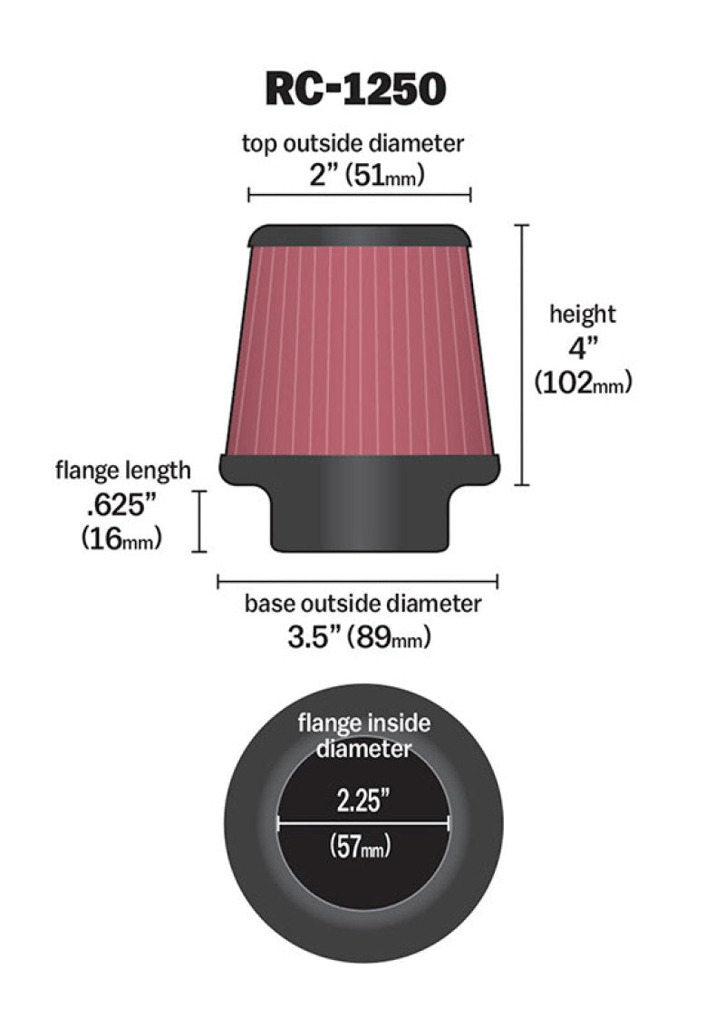 K&N Engineering K&N Universal Chrome Filter 2.25 Inch Flange / 3.5 Inch Base / 2 Inch Top / 4 Inch Height