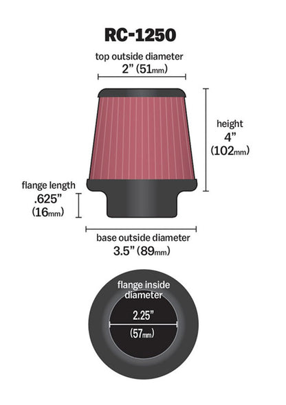 K&N Engineering K&N Universal Chrome Filter 2.25 Inch Flange / 3.5 Inch Base / 2 Inch Top / 4 Inch Height