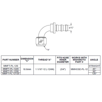 Mishimoto 90-Degree Push Lock Fitting -12AN