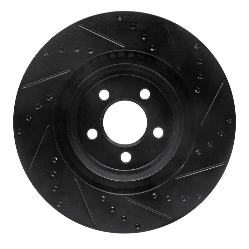 R1 Concepts R1 09-23 Dodge Challenger Front Left Drilled & Slotted Black Brake Rotor