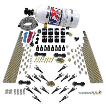 Nitrous Express Shark Dual Stage/Gas 16 Nozzles 8 Solenoids Nitrous Kit (200-1200HP) w/15lb Bottle