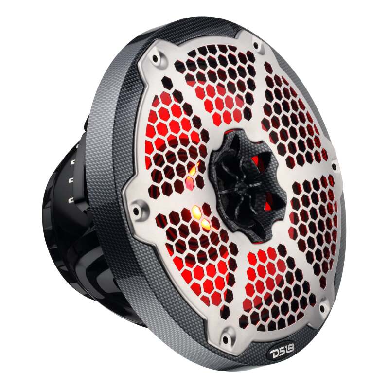 DS18 Hybrid Marine Speaker w/ Driver And RGB LEDs 8in 2-Way 350 Watts RMS 4 ohm Crbn Fiber w/ Cover