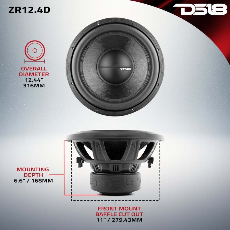 DS18 12in 750 Watts RMS 4 ohm DVC ZR Subwoofer