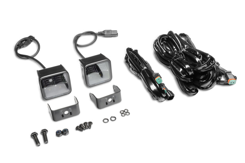 Go Rhino Xplor Blackout Series Cube LED Flood Light Kit (Surface/Threaded Stud Mnt) 2x2 - Blk (Pair)