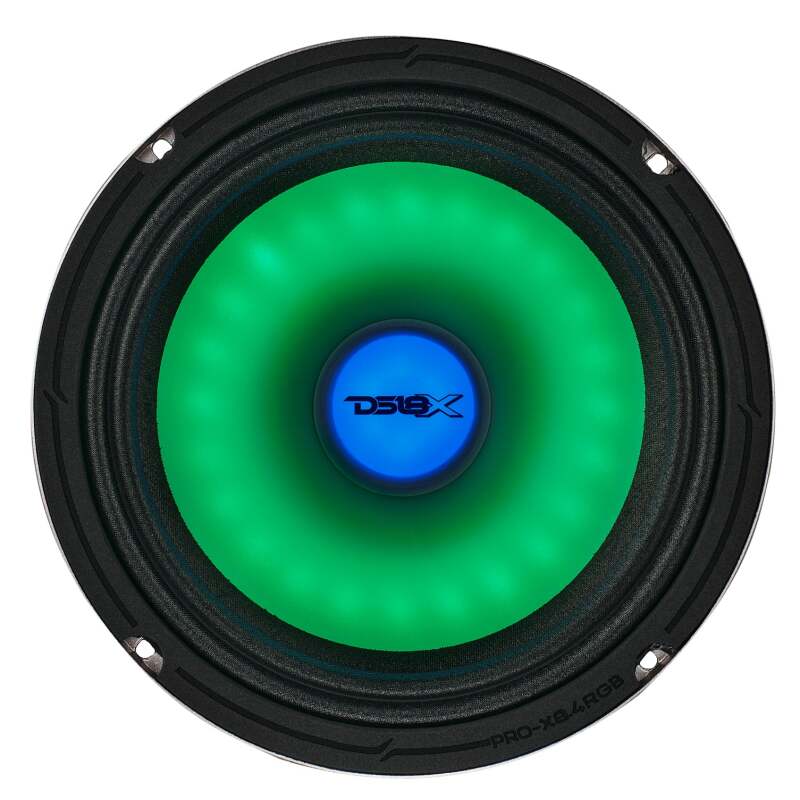 DS18 8in 275 Watts RMS 4 ohm Mid Range Loudspeaker w/ Translucent Dust Cap and Cone w/RGB LED Lights