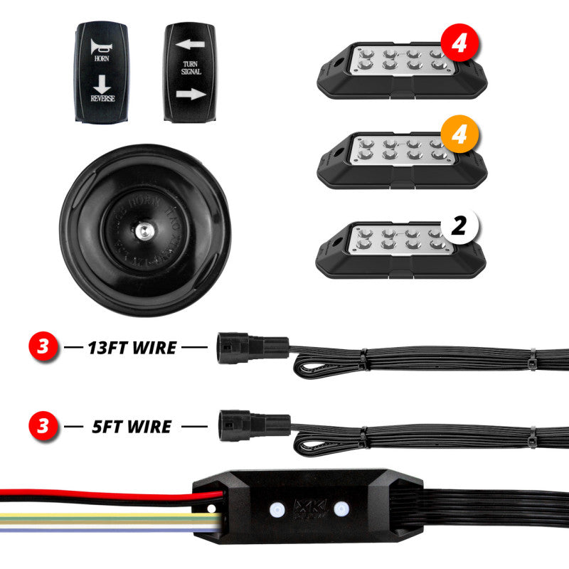 XKGLOW XK Glow Advanced UTV DOT Street Legal Conversion Signal Light/Horn Kit - 2 White 4 Red 4 Amber Pods