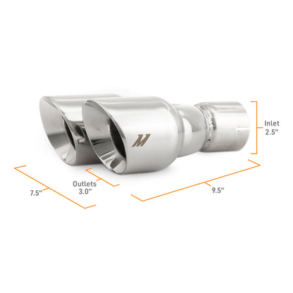 Mishimoto Dual Offset Tips 2.5in Inlet 3in Outlet Slash Cut - Polished