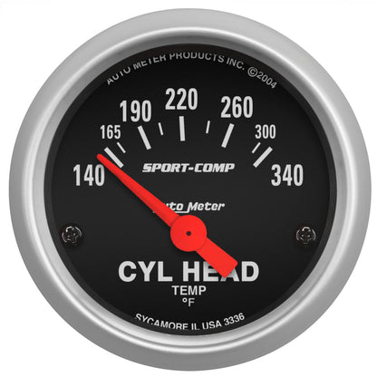 AutoMeter Gauge Cylinder Head Temp 2-1/16in. 140-340 Deg. F Electric Sport-Comp