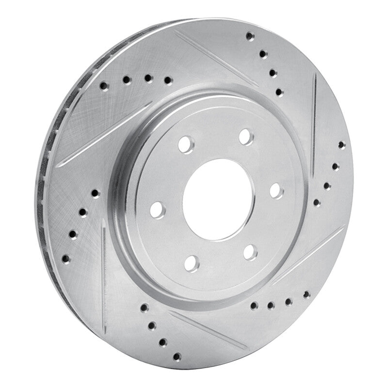 R1 Concepts R1 2005-2025 Nissan Xterra Front Right Drilled & Slotted Silver Brake Rotor