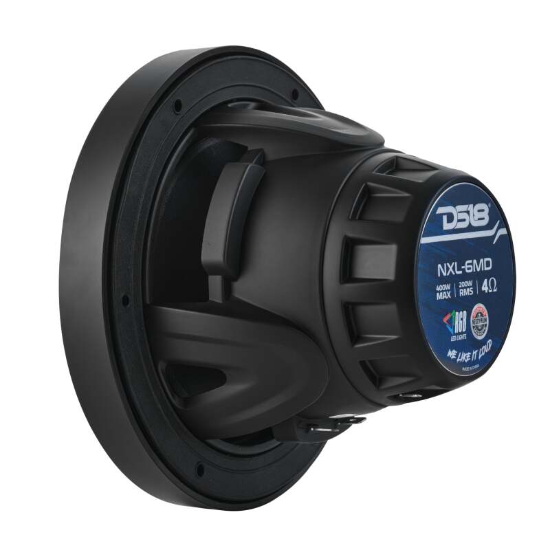 DS18 Hybrid Marine Speaker w/ Driver And RGB LEDs 6.5in 2-Way 250 Watts RMS 4 ohm Black w/ Covers