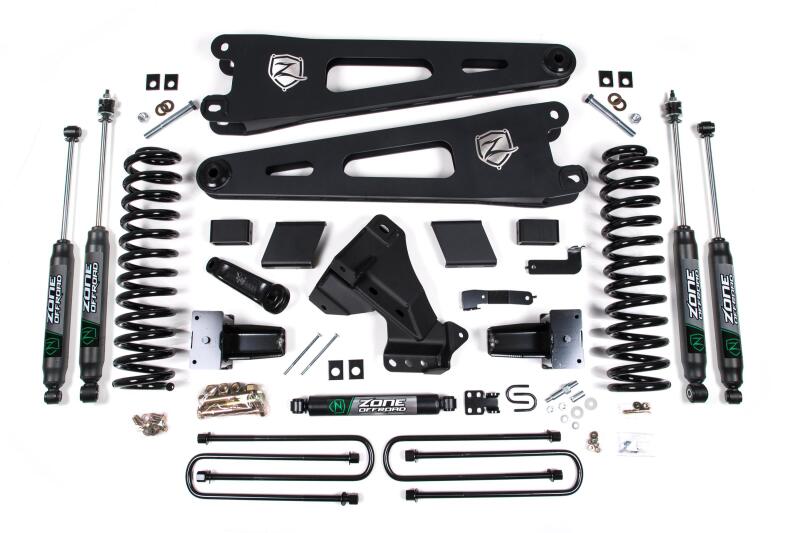Zone Offroad 23-26 Ford F250/F350 4WD 7in Radius Arm Susp. Lift Kit 4.5in Rear - Adv. Series Shocks