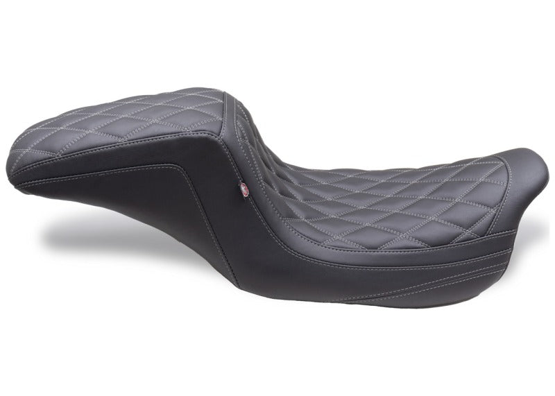 Mustang Motorcycle Mustang 08-24 HD FL Touring Double Diamond Squareback 1PC Seat - Black w/ Grey Stitching