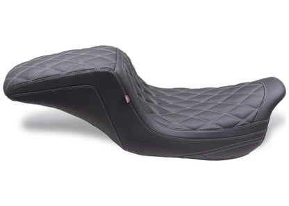 Mustang Motorcycle Mustang 08-24 HD FL Touring Double Diamond Squareback 1PC Seat - Black w/ Grey Stitching
