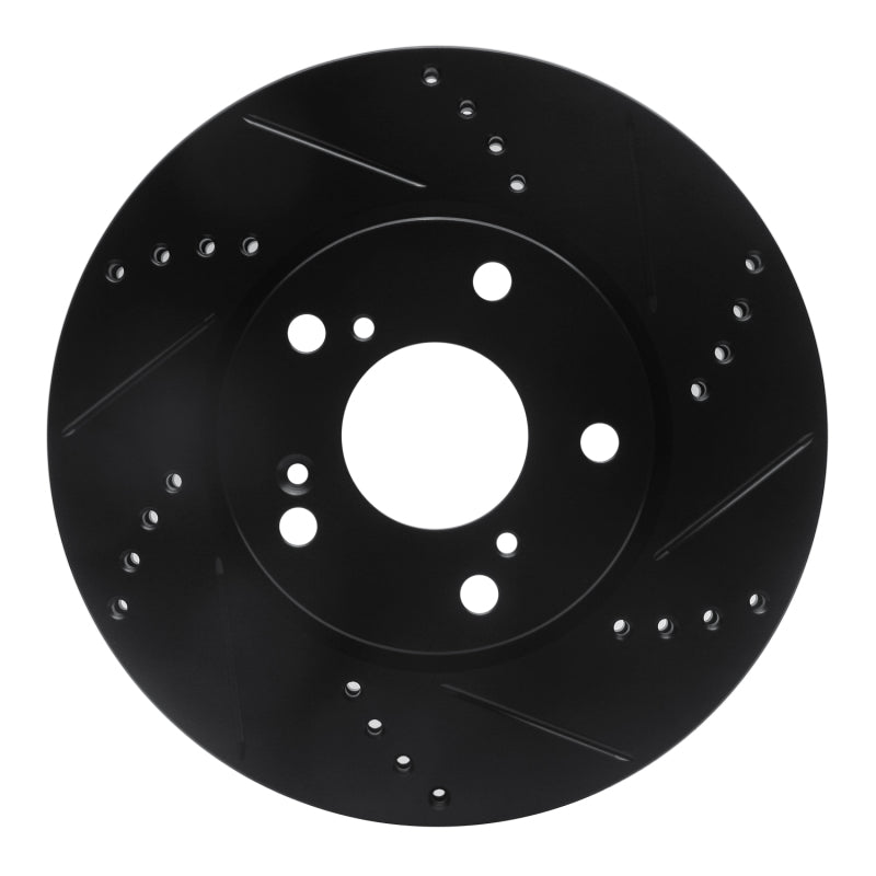 R1 Concepts R1 2016-2025 Honda Civic Coupe Front Right Drilled & Slotted Black Brake Rotor