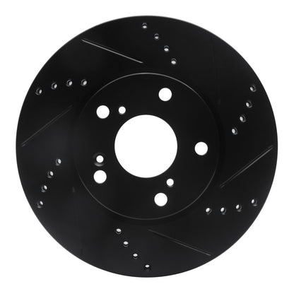 R1 Concepts R1 2016-2025 Honda Civic Coupe Front Right Drilled & Slotted Black Brake Rotor