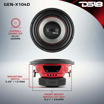 DS18 10in 400 Watts RMS 4 ohm DVC Subwoofer Ferrite Motor And Dual Voice Coils