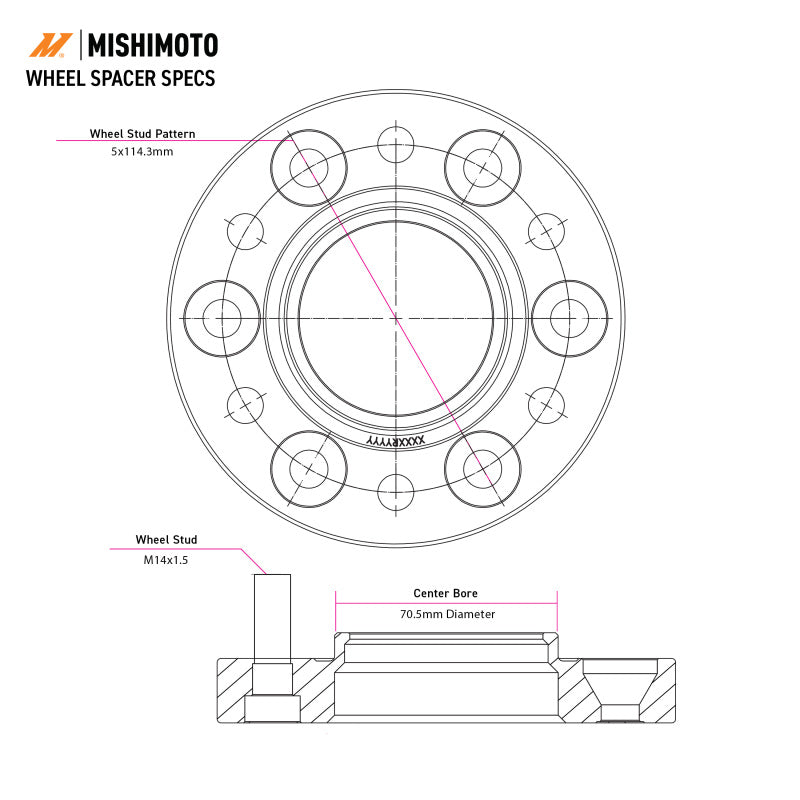 Mishimoto Wheel Spacers - 5X114.3 / 70.5 / 50 / M14 - Black