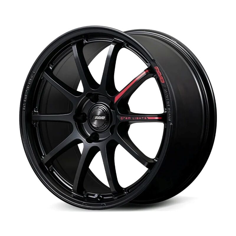 Gram Lights 57NR LIMITED II 18x7.5 +38 5-114.3 Semigloss Black Wheel w/ Black Cap/Stickers/Air Valve