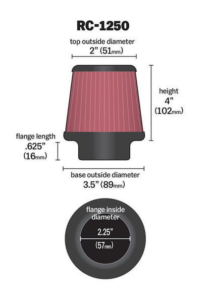 K&N Engineering K&N Universal Chrome Filter 2.25 Inch Flange / 3.5 Inch Base / 2 Inch Top / 4 Inch Height