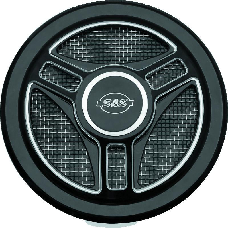 S&S Cycle Stealth Applications Tri-Spoke Air Cleaner Cover w/ Machined Highlights - Gloss Black