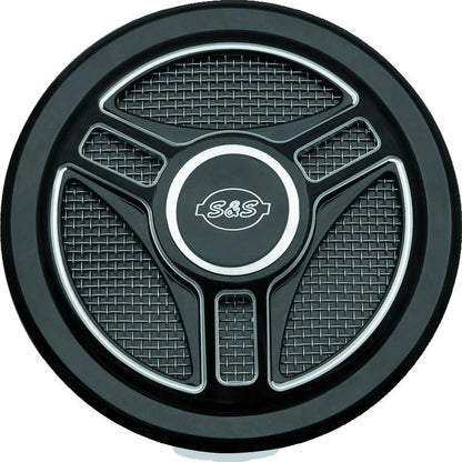 S&S Cycle Stealth Applications Tri-Spoke Air Cleaner Cover w/ Machined Highlights - Gloss Black