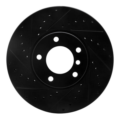 R1 Concepts R1 00-03 BMW 540I Front Left Drilled & Slotted Black Brake Rotor