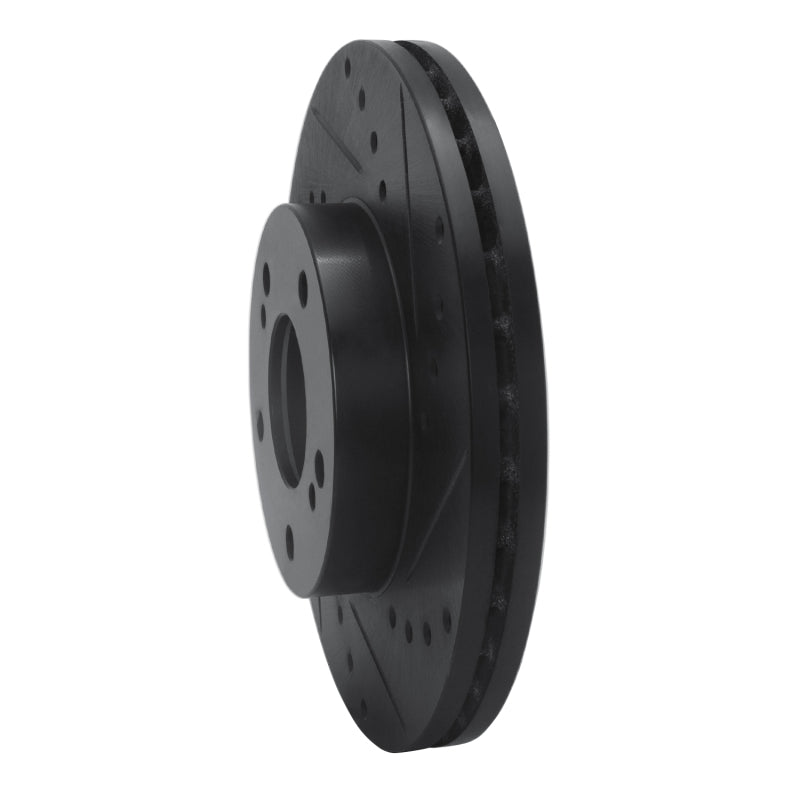 R1 Concepts R1 89-90 Nissan 300ZX Front Right Drilled & Slotted Black Brake Rotor