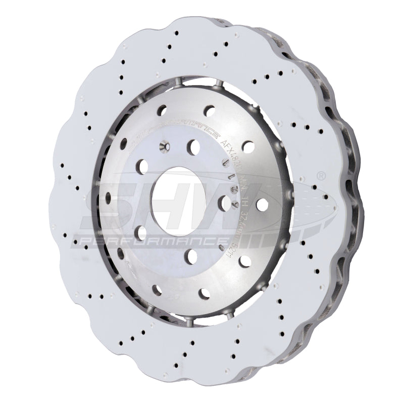 SHW Performance SHW 14-20 Audi R8 5.2L (Excl Ceramic Brake) Front Drilled-Dimpled LW Wavy Brake Rotor (4S0615301B)