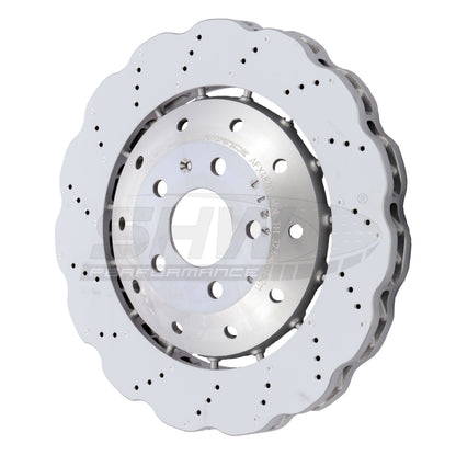 SHW Performance SHW 14-20 Audi R8 5.2L (Excl Ceramic Brake) Front Drilled-Dimpled LW Wavy Brake Rotor (4S0615301B)