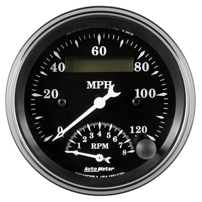 AutoMeter Auto Meter Gauge Tach/Speedo 3 3/8in 120mph & 8k RPM Elec. Program. Old Tyme Blk