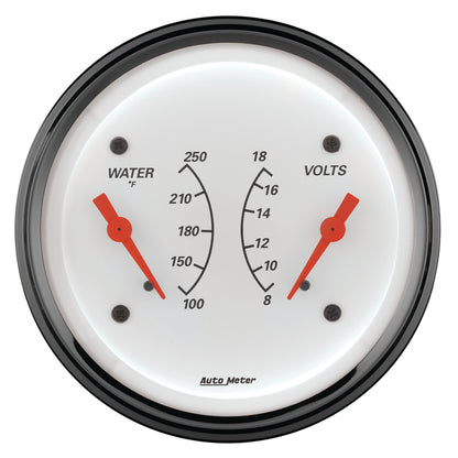 AutoMeter Gauge Dual Wtmp & Volt 3-3/8in. 250 Deg. F & 18V Elec Arctic White