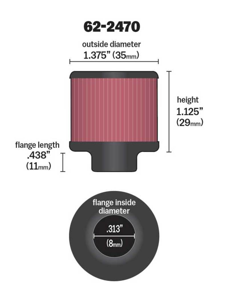 K&N Engineering K&N .315/.431 Flange 1 3/8 inch OD 1.5 inch H Clamp On Crankcase Vent Filter