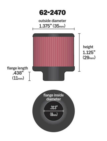 K&N Engineering K&N .315/.431 Flange 1 3/8 inch OD 1.5 inch H Clamp On Crankcase Vent Filter