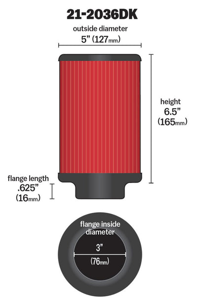 AEM Induction AEM Air Filter, 3inFLG/ 5inOD/ 6-1/2inH Dry Flow