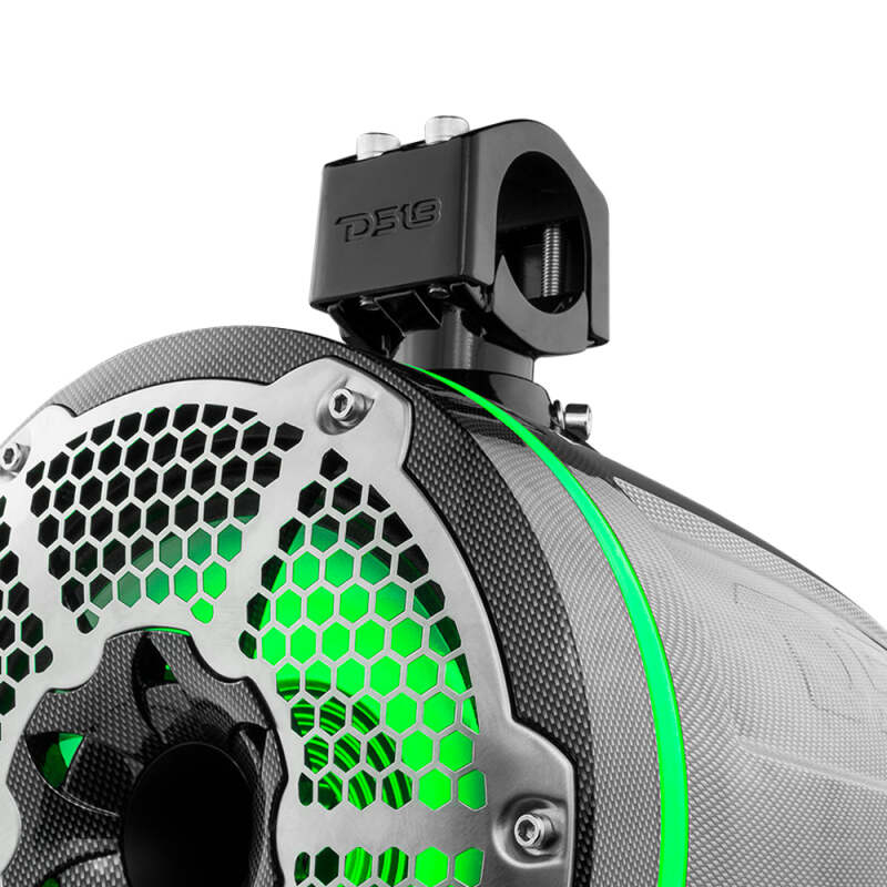 DS18 Marine And Psports Towers With 10in 1in Driver 300 Watts RMS RGB LED Lights Black Carbon Fiber