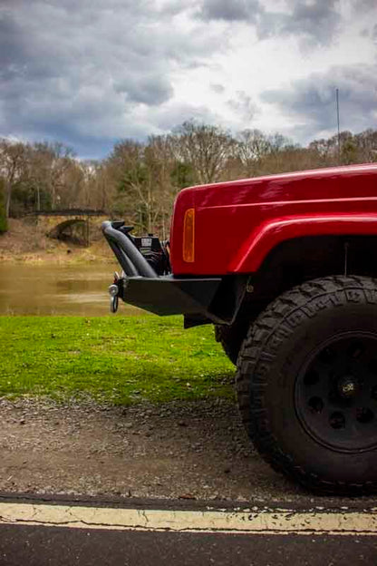 Fishbone Offroad Cherokee XJ Front Winch Bumper W/Grille Guard Bullhead Steel - Blk Txtrd Pwdrcoat