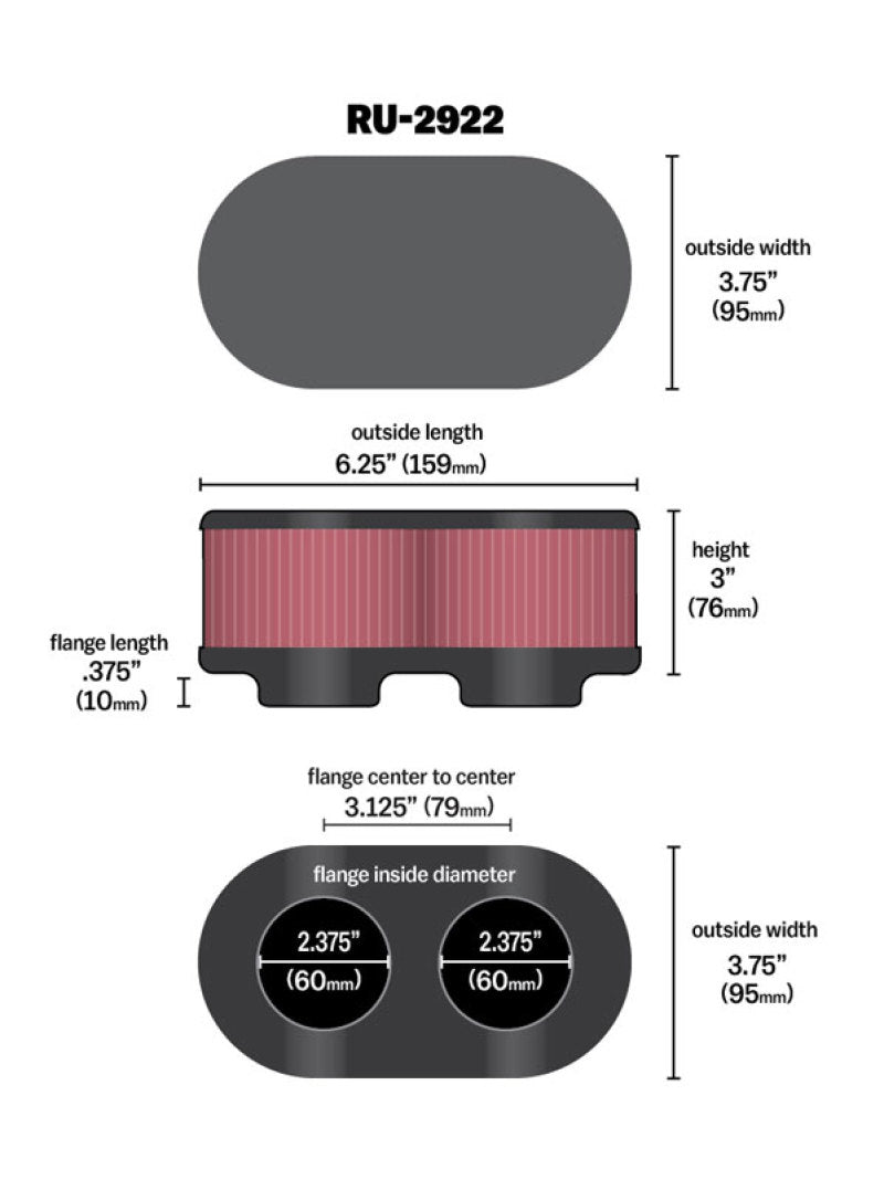 K&N Engineering K&N Filter Universal Filter 2 3/4 inch Dual Flange GSXR Oval (2/Box)