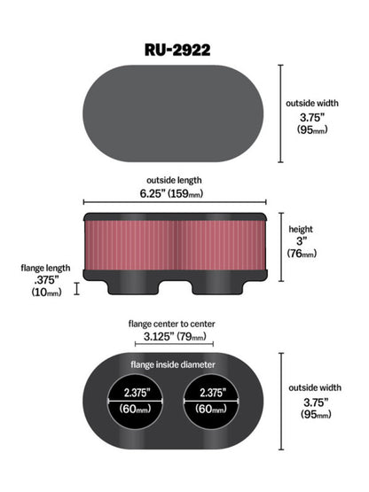 K&N Engineering K&N Filter Universal Filter 2 3/4 inch Dual Flange GSXR Oval (2/Box)