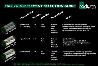 Radium Engineering Fuel Filter Kit w/ 100 Micron Stainless Filter